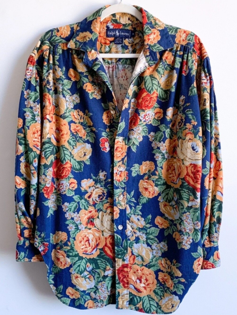 Ralph Lauren Floral Print Button-Up Shirt Navy with Yellow & Red Flowers Size 8 - Picture 3 of 16